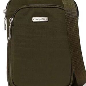 Baggallini Green Crossbody Bag with Textured Fabric, Silver Zippers, LIKE NEW